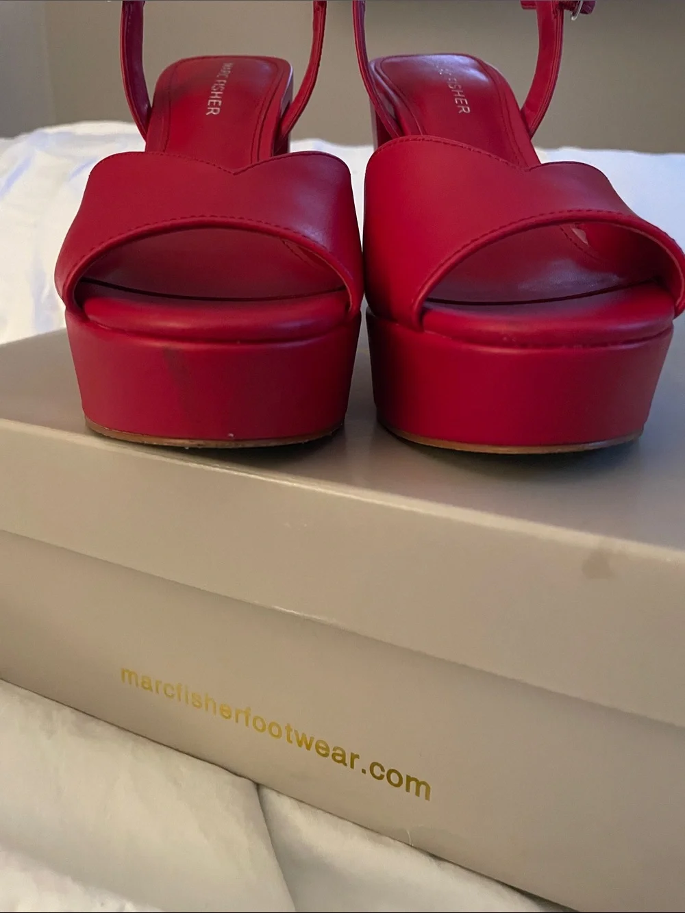 Marc Fisher Vibrant Red Platform Slingback Heels